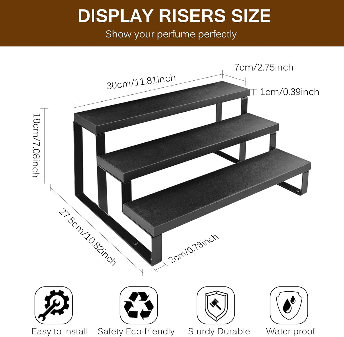 3 Tier Cologne Stand for Men,12 Inch Wooden Perfume Organizer for Dresser Waterproof Cologne Stand with Anti-Slip Washers for Makeup,Figures,Cupcake,Perfume,Dessert,Display Risers Stand for Organize