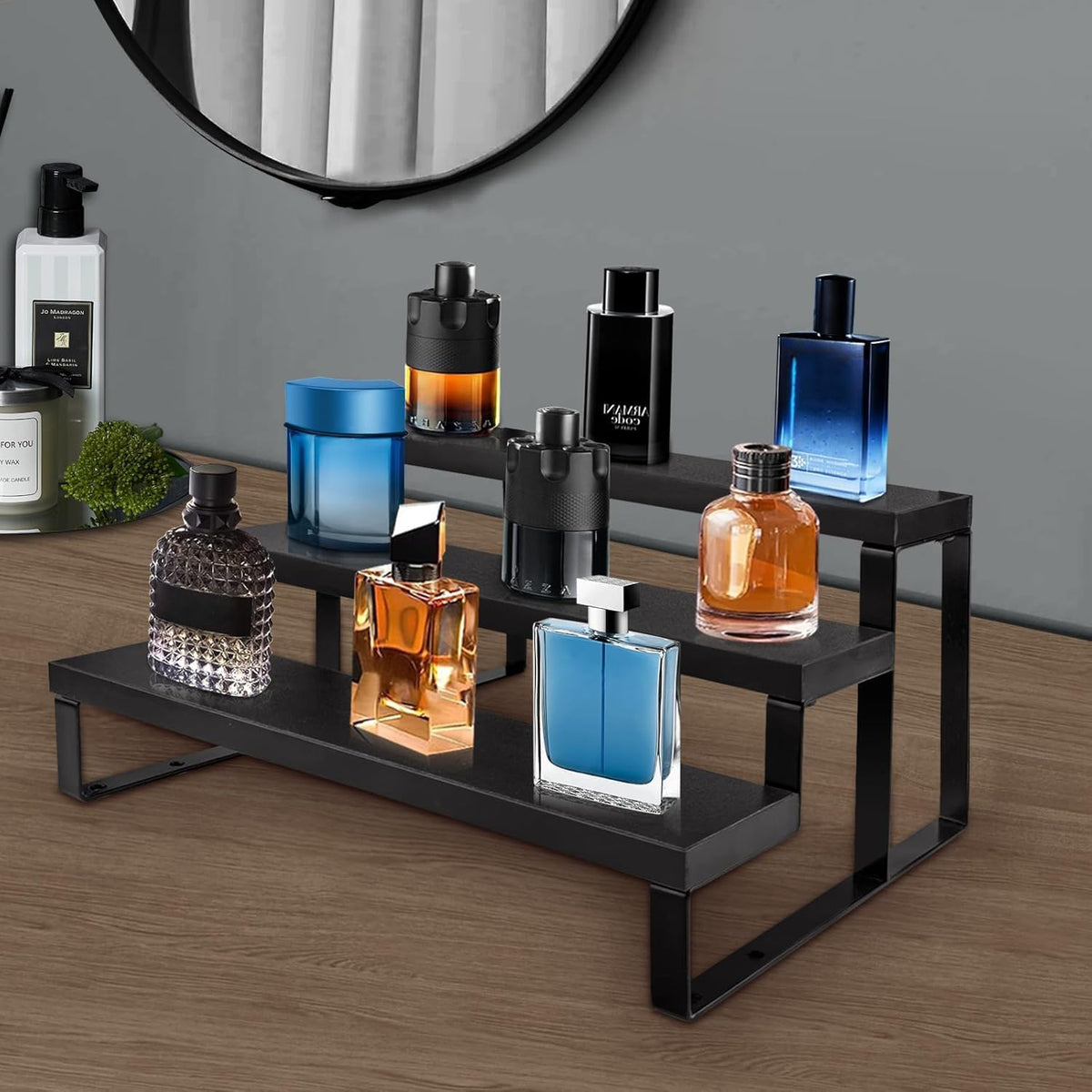 3 Tier Cologne Stand for Men,12 Inch Wooden Perfume Organizer for Dresser Waterproof Cologne Stand with Anti-Slip Washers for Makeup,Figures,Cupcake,Perfume,Dessert,Display Risers Stand for Organize