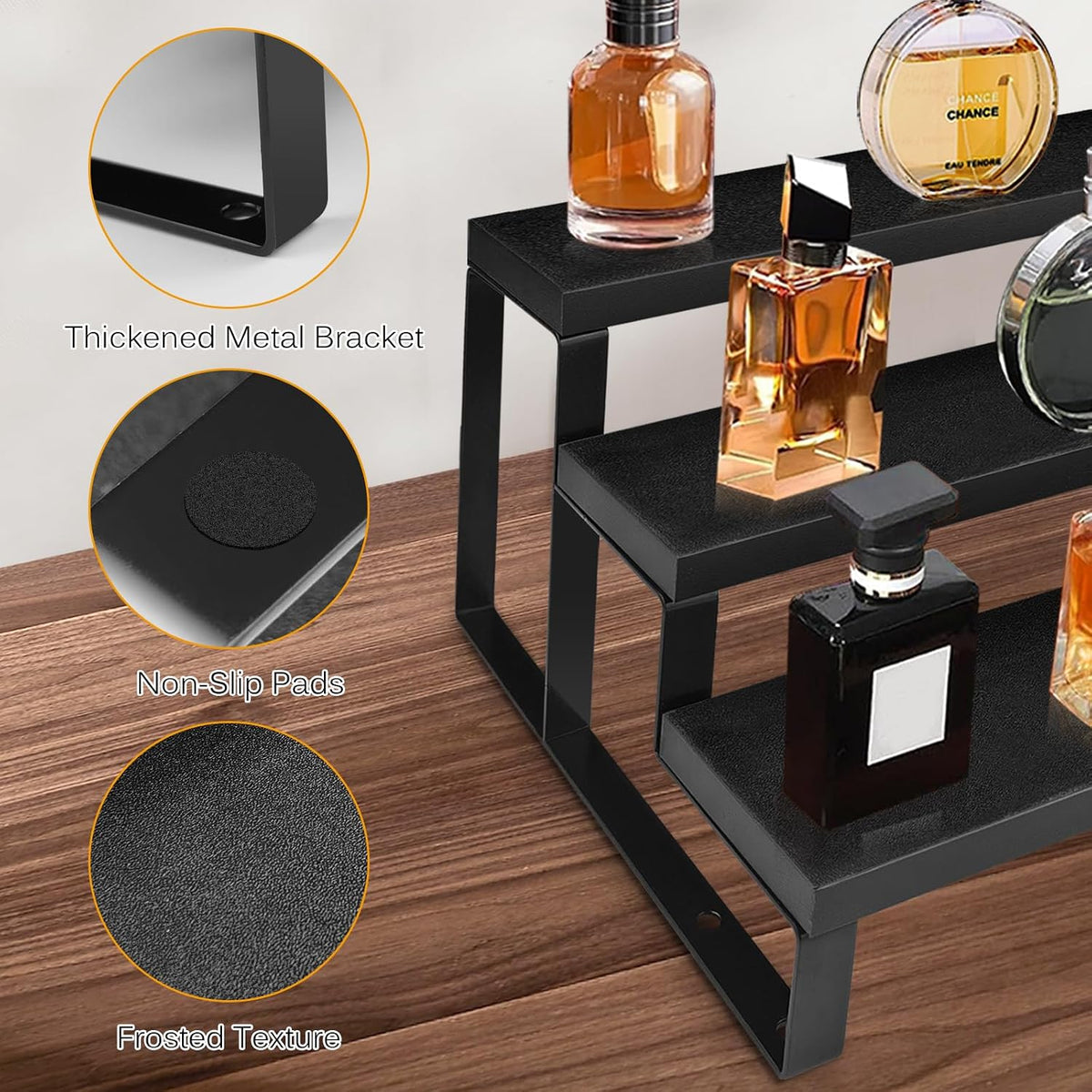 3 Tier Cologne Stand for Men,12 Inch Wooden Perfume Organizer for Dresser Waterproof Cologne Stand with Anti-Slip Washers for Makeup,Figures,Cupcake,Perfume,Dessert,Display Risers Stand for Organize