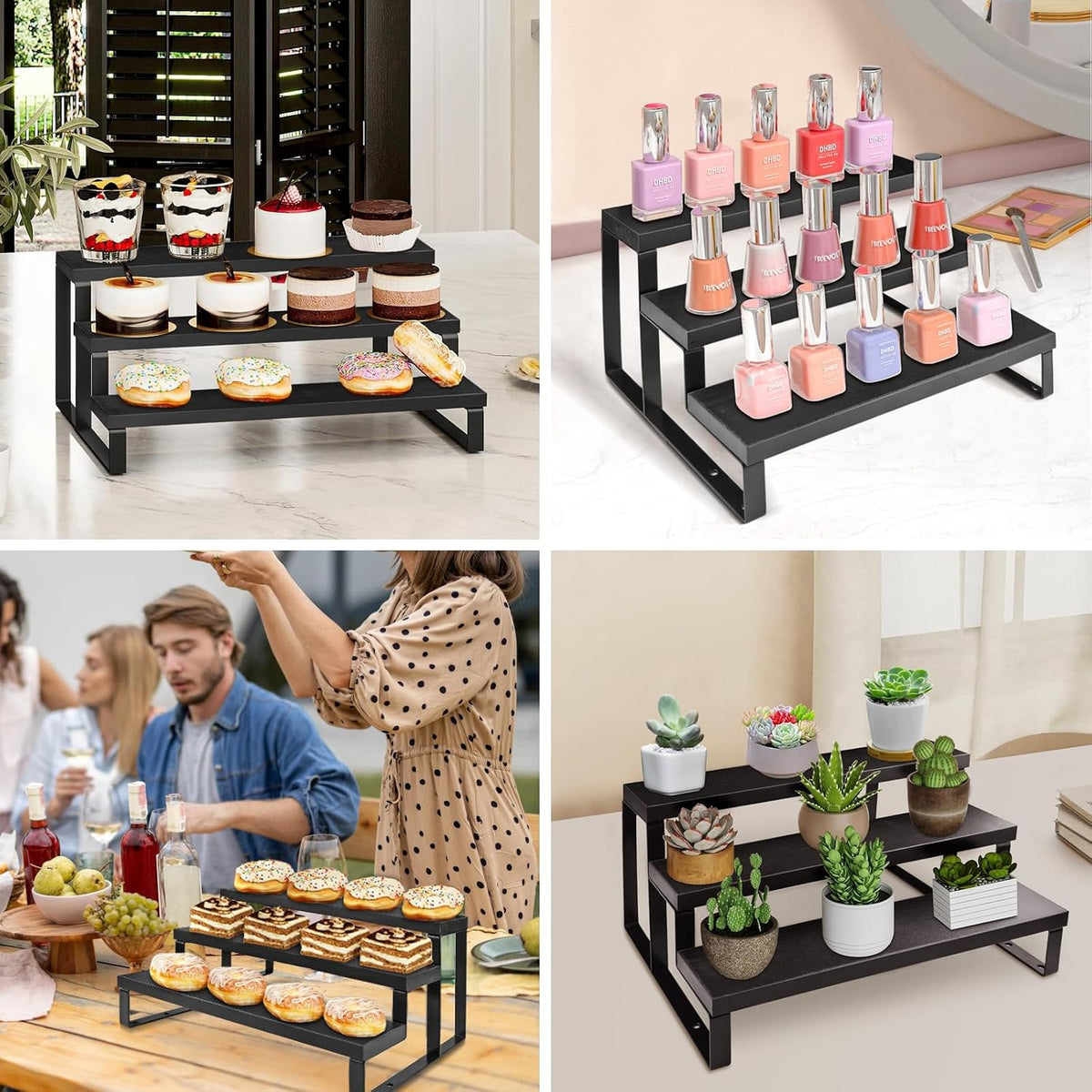 3 Tier Cologne Stand for Men,12 Inch Wooden Perfume Organizer for Dresser Waterproof Cologne Stand with Anti-Slip Washers for Makeup,Figures,Cupcake,Perfume,Dessert,Display Risers Stand for Organize