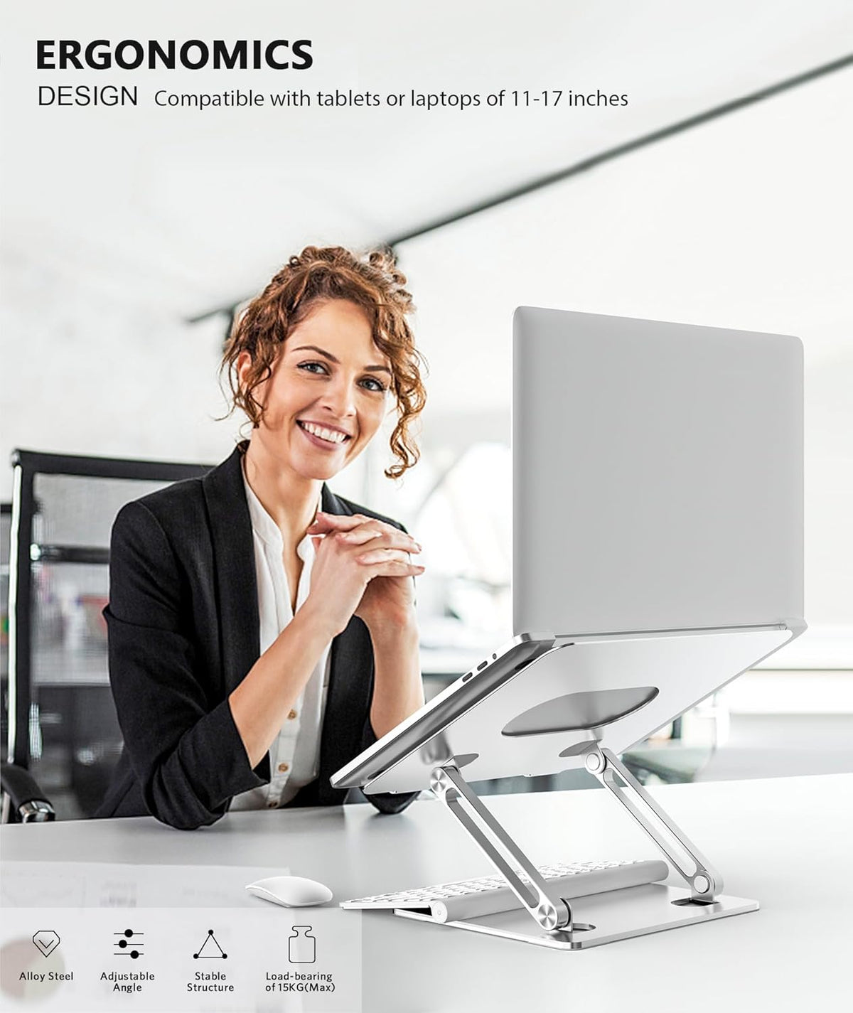 Laptop Stand, Adjustable Multi-Angle Riser, up to 17 Inches, Silver
