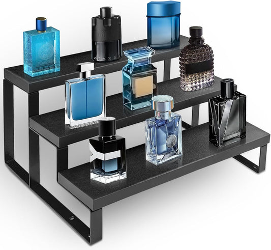 3 Tier Cologne Stand for Men,12 Inch Wooden Perfume Organizer for Dresser Waterproof Cologne Stand with Anti-Slip Washers for Makeup,Figures,Cupcake,Perfume,Dessert,Display Risers Stand for Organize