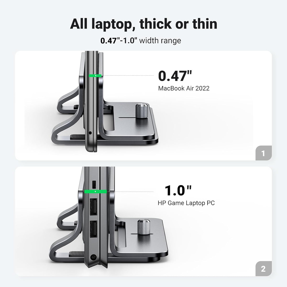Vertical Laptop Stand Holder for Desk Compatible with Macbook Pro, Macbook Air Stand Vertical Aluminum Adjustable for up to 17.3 Inch Gaming Laptop, Gray