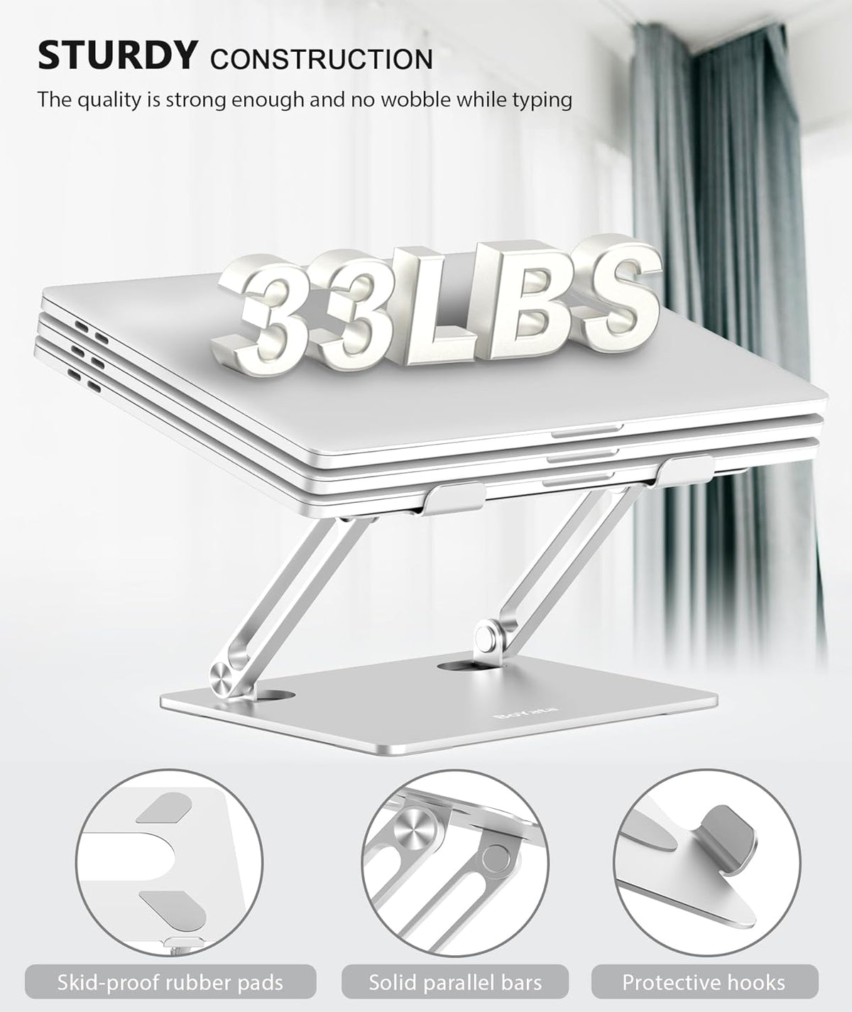 Laptop Stand, Adjustable Multi-Angle Riser, up to 17 Inches, Silver