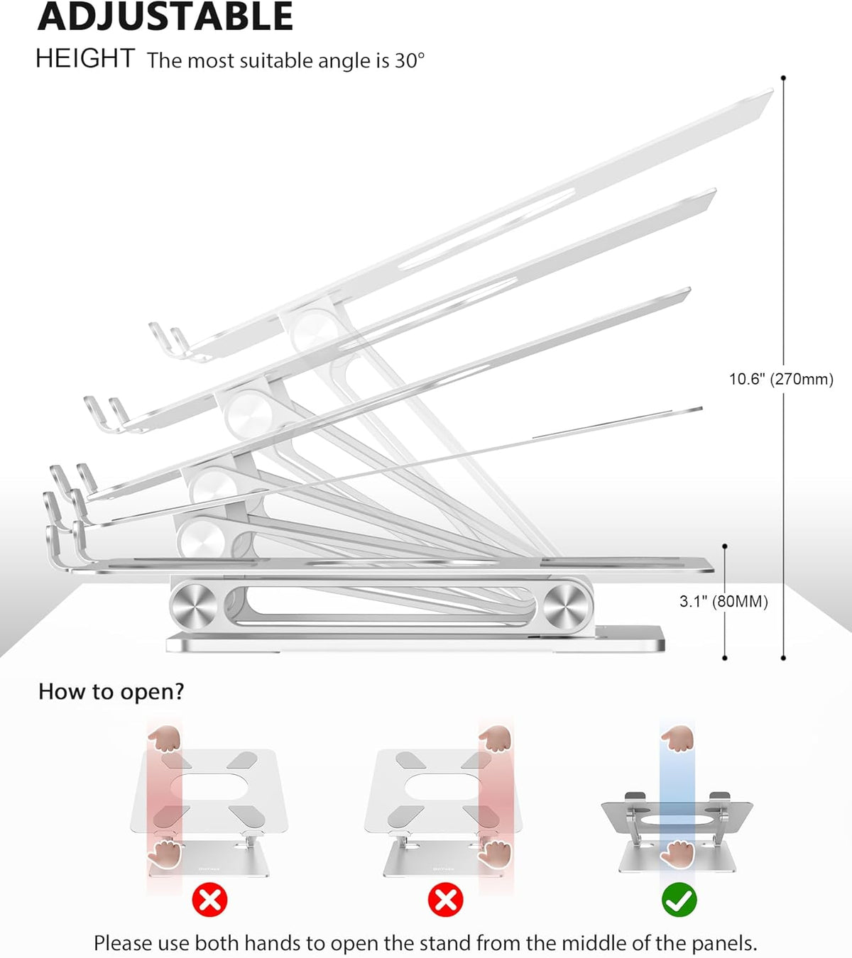 Laptop Stand, Adjustable Multi-Angle Riser, up to 17 Inches, Silver