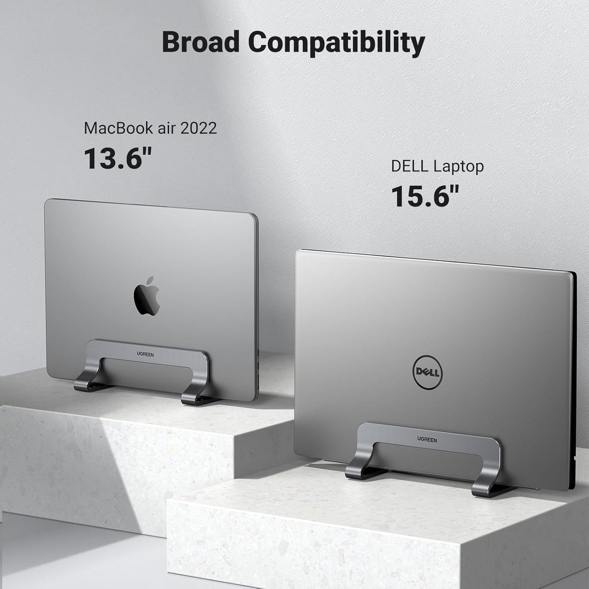 Vertical Laptop Stand Holder for Desk Compatible with Macbook Pro, Macbook Air Stand Vertical Aluminum Adjustable for up to 17.3 Inch Gaming Laptop, Gray