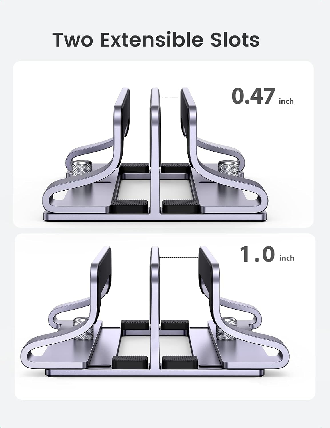 2-Slot Vertical Laptop Stand Holder Desk Compatible with Macbook Pro Air Laptop Stand Desktop Adjustable, Lenovo Ideapad, Surface Book, HP Notebook, Dell Chromebook up to 17.3 Inch, Space Gray