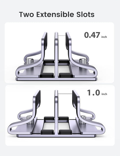 2-Slot Vertical Laptop Stand Holder Desk Compatible with Macbook Pro Air Laptop Stand Desktop Adjustable, Lenovo Ideapad, Surface Book, HP Notebook, Dell Chromebook up to 17.3 Inch, Space Gray