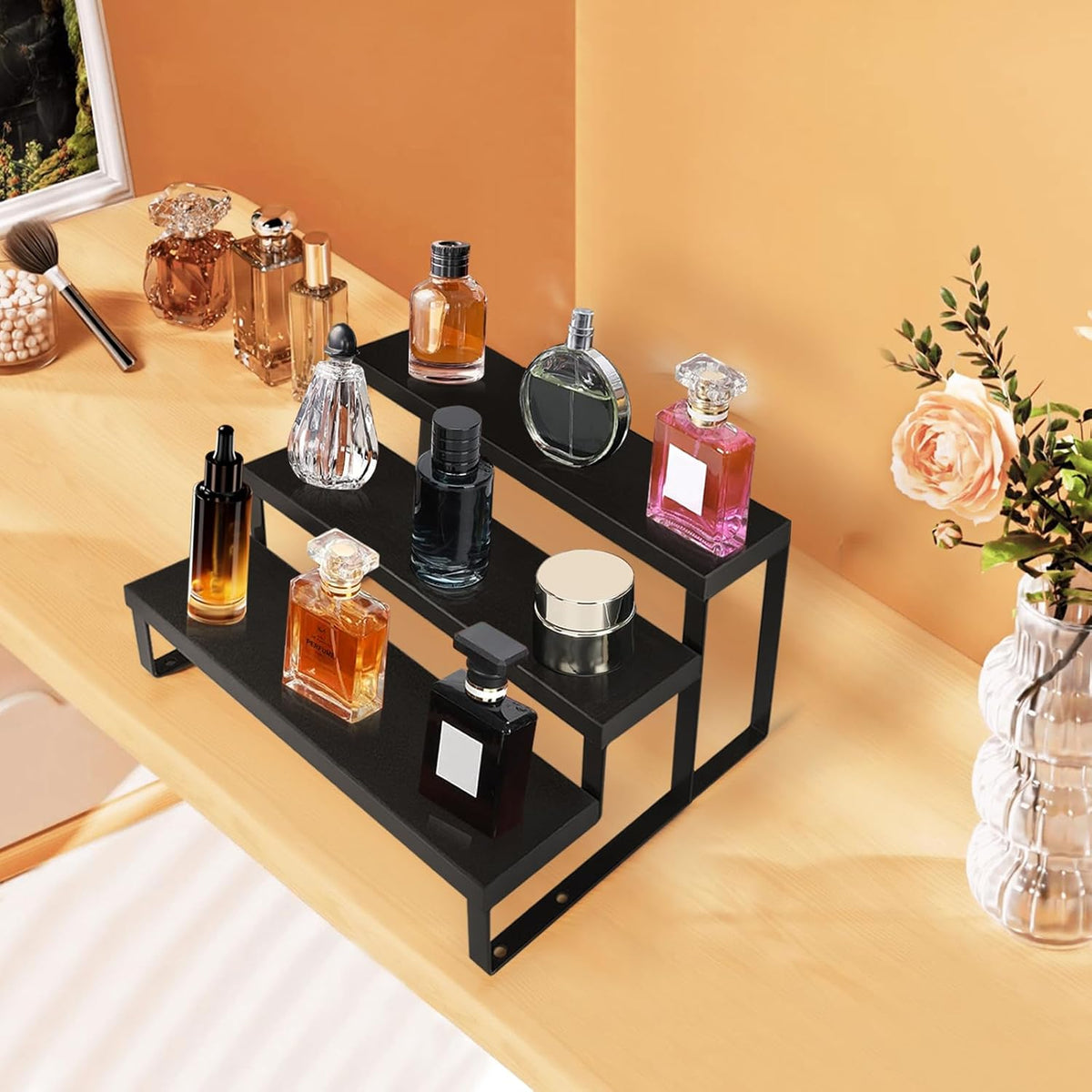 3 Tier Cologne Stand for Men,12 Inch Wooden Perfume Organizer for Dresser Waterproof Cologne Stand with Anti-Slip Washers for Makeup,Figures,Cupcake,Perfume,Dessert,Display Risers Stand for Organize
